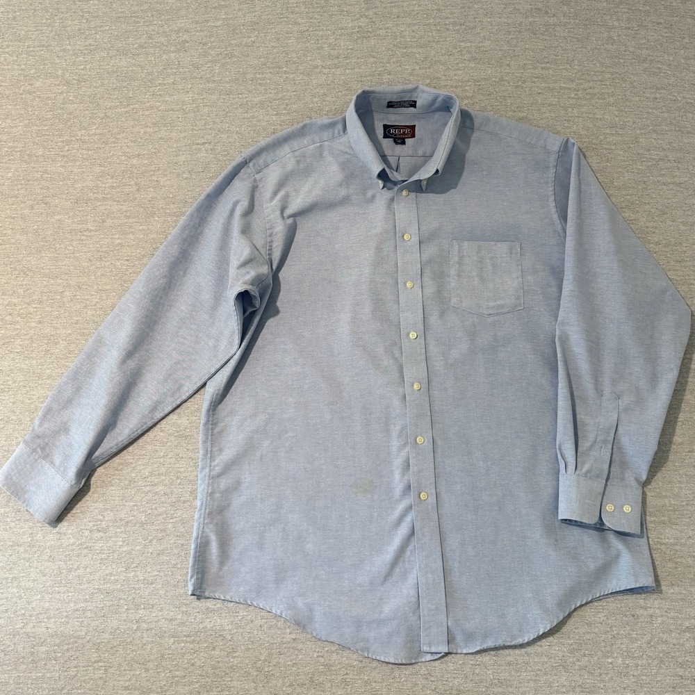 Repp Classic Men's Button Down Shirt Size 18-36/37 Tall Blue Wrinkle Free Oxford